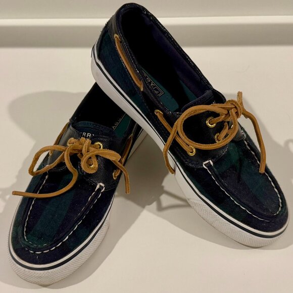 Sperry Fall Plaid Top Siders Deck Sneakers - Picture 1 of 5